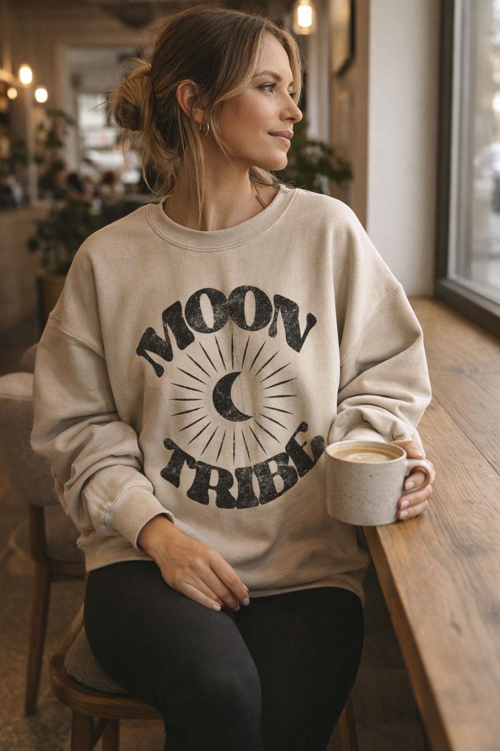 Lunar Essence Moon Tribe Graphic Fleece Crew Sweatshirt