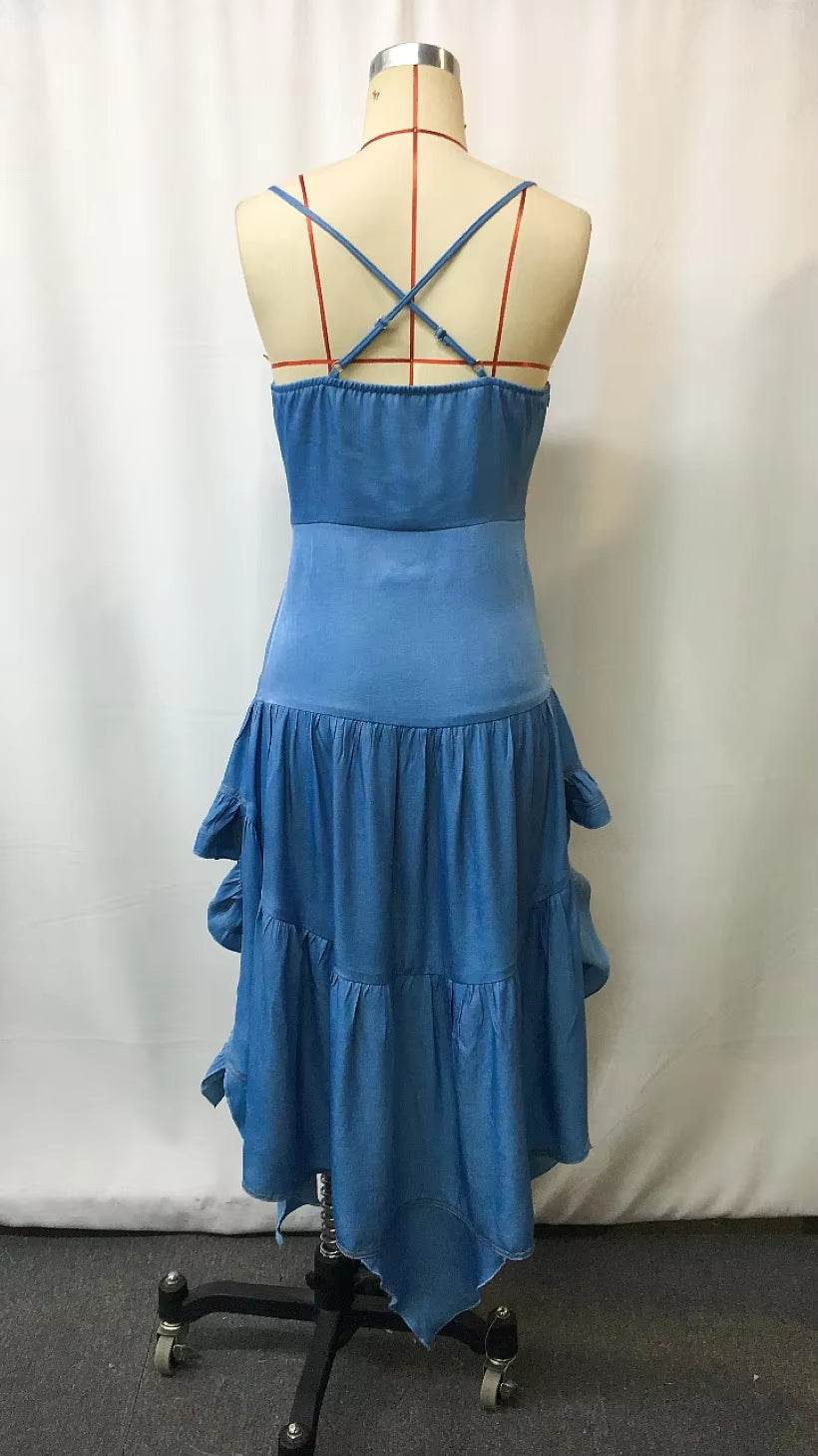 Women's Retro Western Midi Flare Dress with Ruffled Skirt - Vintage Cowboy Style for Fall, Stretch Comfort