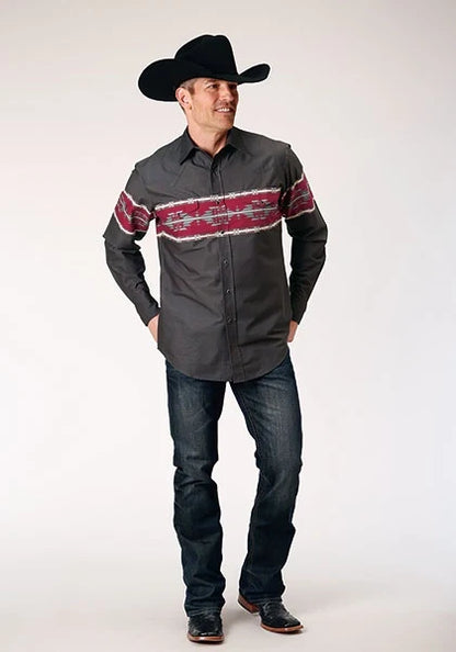 Roper 1812 Aztec Border (Black) - Men's Western Shirt