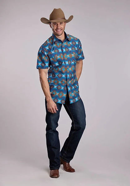 Roper 2835 Serape Stripe (Blue) - Men's Short Sleeve Shirt