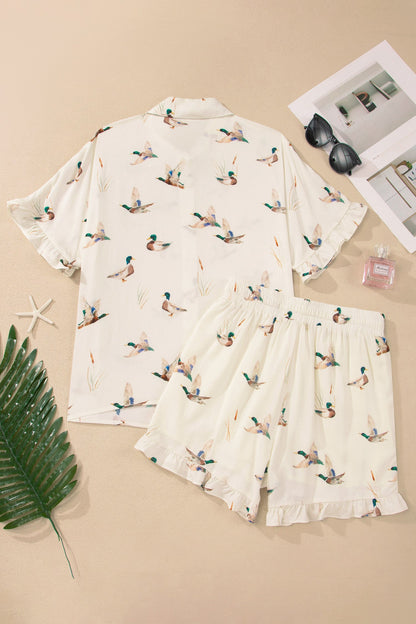 Mallard Ruffle Button-Up Pajama Set, Shirt & Shorts