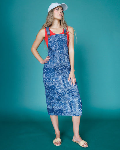OOTD Navy Bandana Patchwork Overall Dress