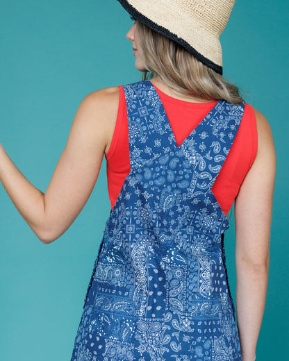OOTD Navy Bandana Patchwork Overall Dress