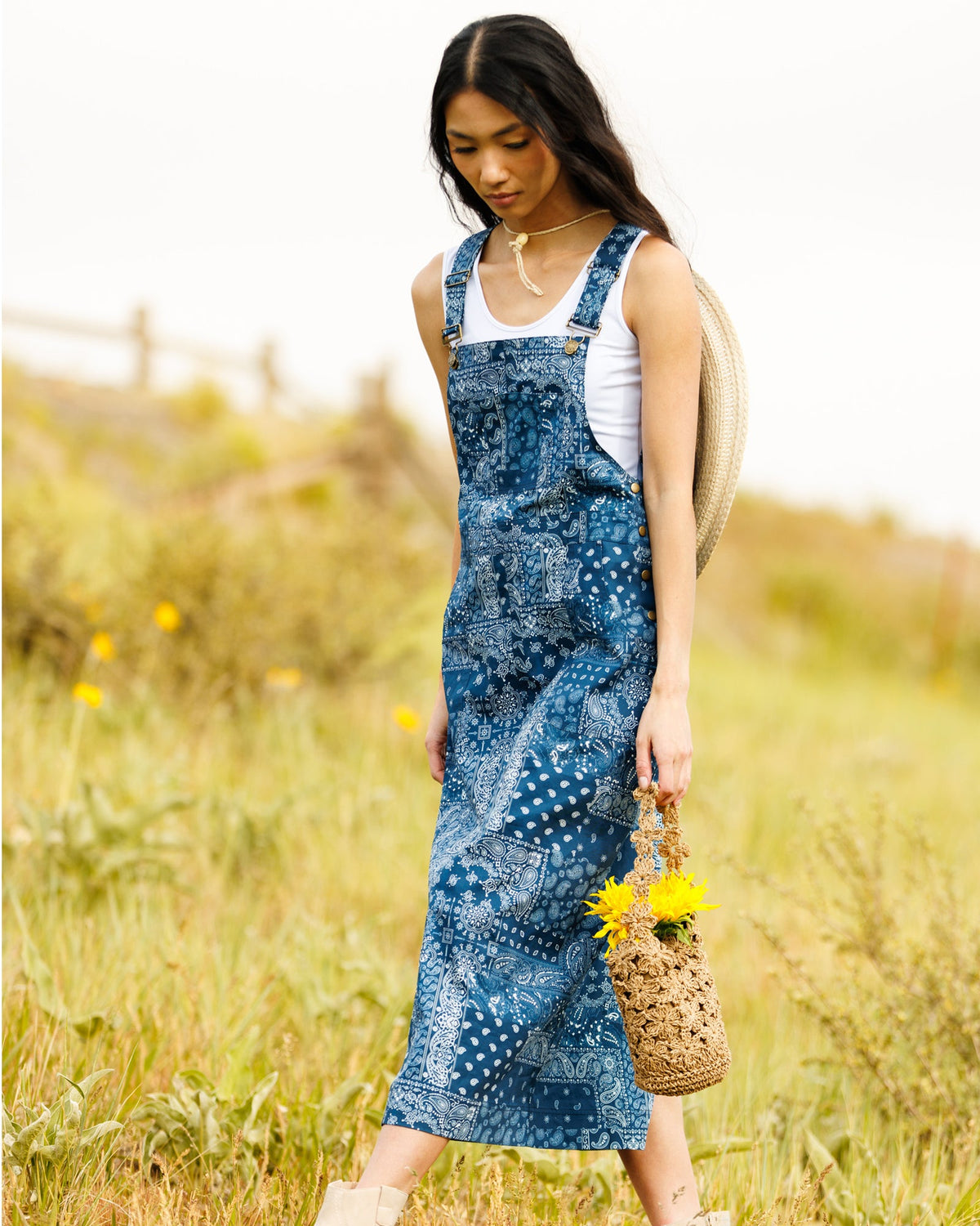 OOTD Navy Bandana Patchwork Overall Dress