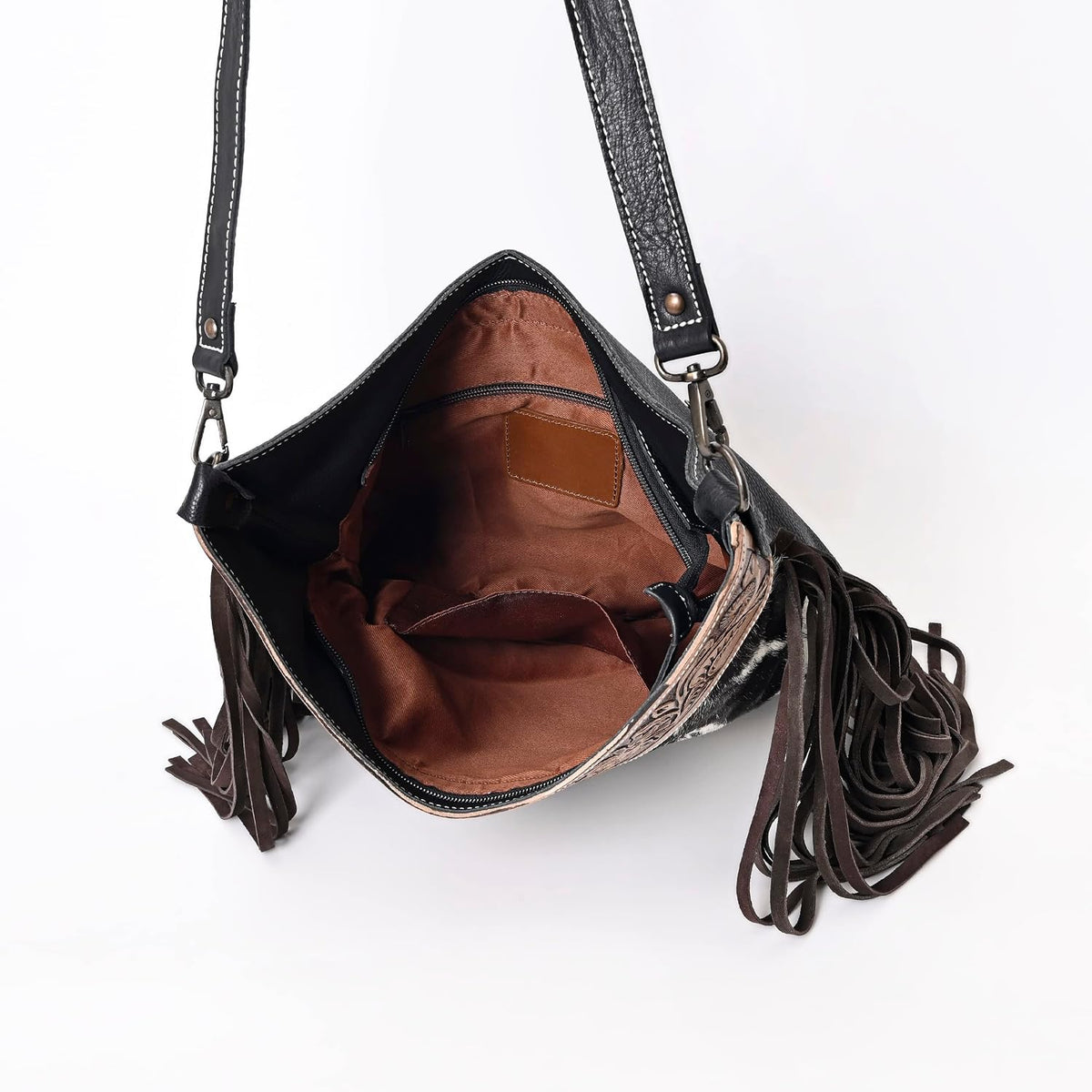 Handmade Cowhide Leather Crossbody Bag for Women - Adjustable Strap Western Shoulder Purse, 12x14 Inches