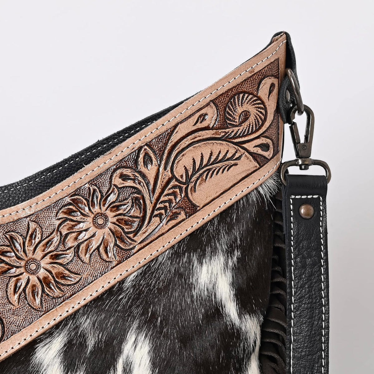 Handmade Cowhide Leather Crossbody Bag for Women - Adjustable Strap Western Shoulder Purse, 12x14 Inches