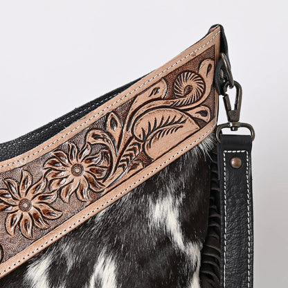 Handmade Cowhide Leather Crossbody Bag for Women - Adjustable Strap Western Shoulder Purse, 12x14 Inches