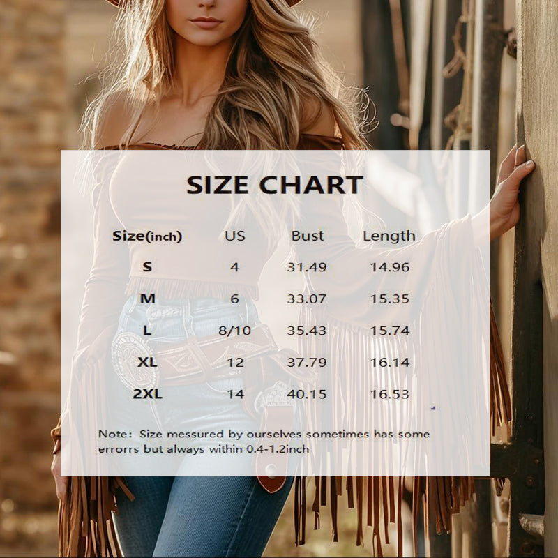 Women's Solid Color Off-Shoulder Western Fringe Blouse with Long Sleeves