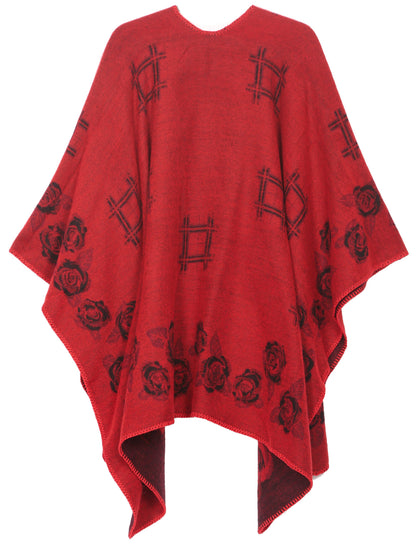 Sakkas Lupe Womens Reversible Poncho Wrap Cape Shawl Sweater Coat Cardigan Pattern