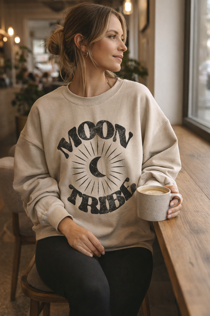 Lunar Essence Moon Tribe Graphic Fleece Crew Sweatshirt