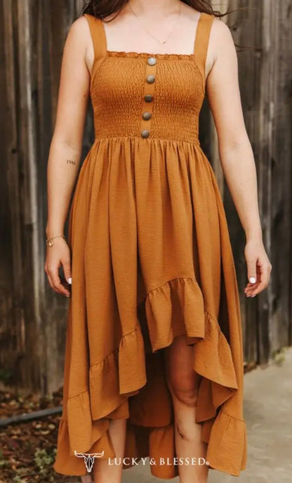 Dusty Trail Smocked Midi Dress