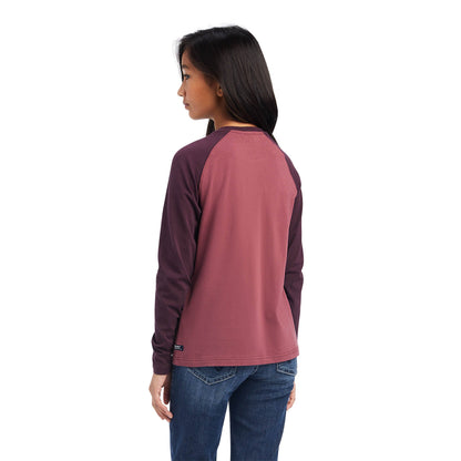 Ariat Girls Varsity Longsleeve T-Shirt, Mulberry/Rose