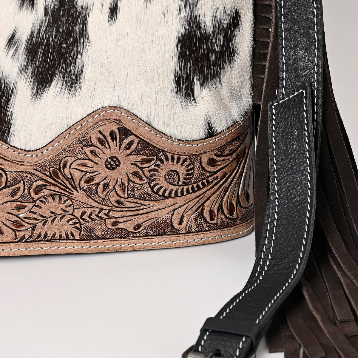 Handmade Cowhide Leather Crossbody Bag for Women - Adjustable Strap Western Shoulder Purse, 12x14 Inches