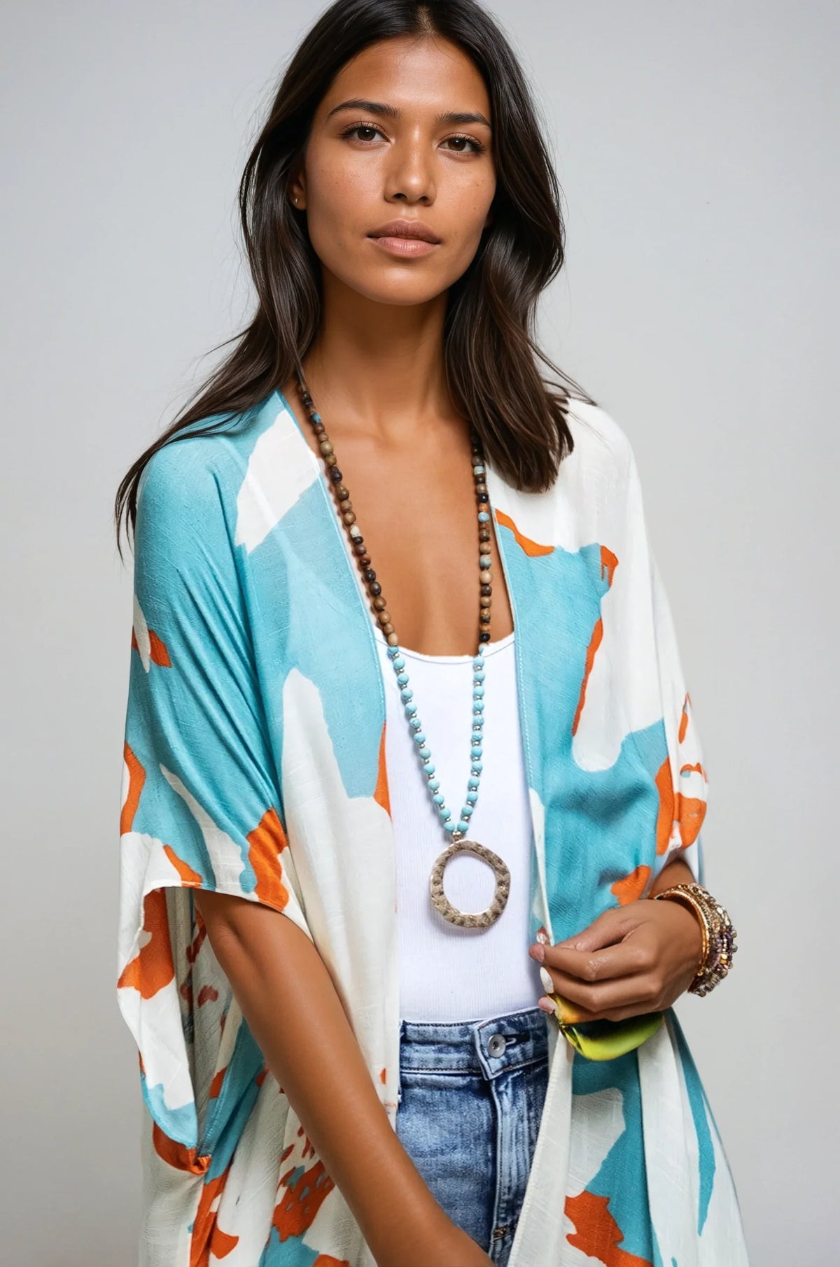 Ocean Bloom Kimono Wrap – Aquamarine