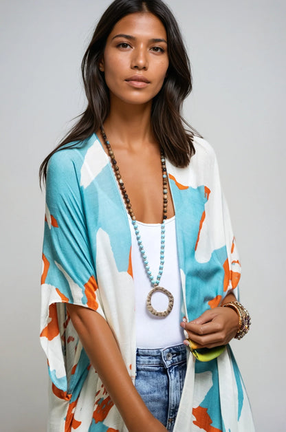 Ocean Bloom Kimono Wrap – Aquamarine
