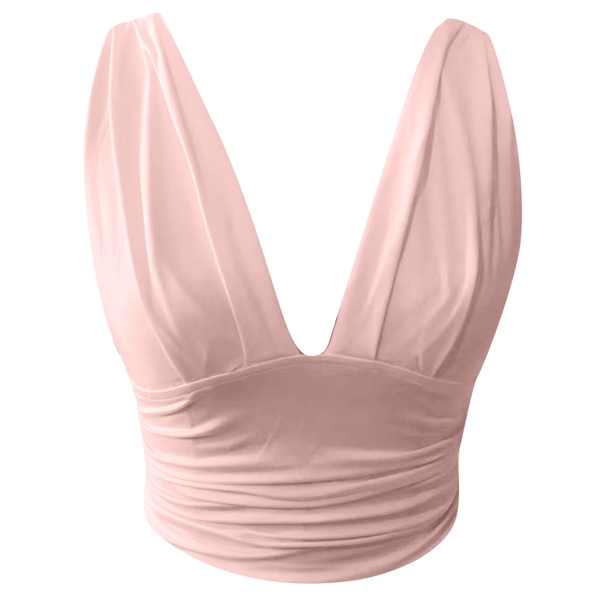Sleeveless Ruched Plunge V-Neck Crop Top for Women - Solid Slim Fit Summer Blouse